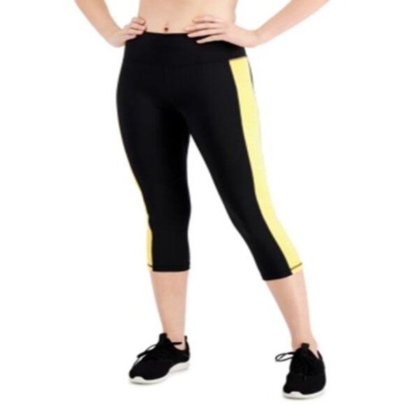 Ideology Crop Pocket Leggings Colorblock Black Yellow Small NWT - Picture 1 of 5